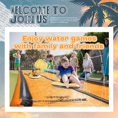 Slip Water Slide for Kids and Adults, 26Ft Extra Long Double Slip with 2 Inflatable Bodyboards, Adults and Kids Slip Water Slide for Backyard Lawn, Summer Outdoor Water Toy - Design By Technique