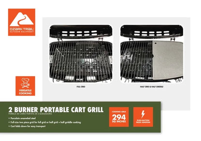 2 Burner Portable 2 in 1 Propane/Gas Griddle/Grill with Folding Cart