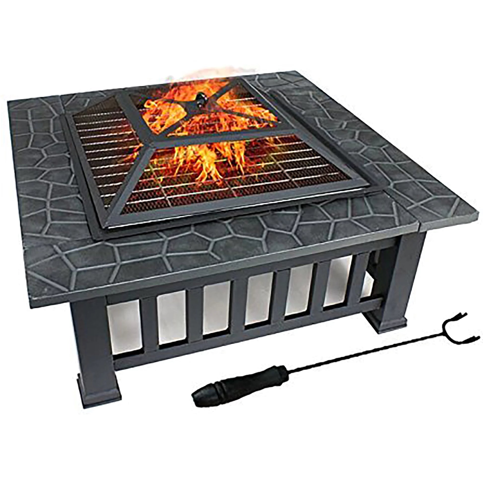 32" Outdoor Fire Pit Square Metal Firepit Patio Garden Stove Wood Burning - Design By Technique