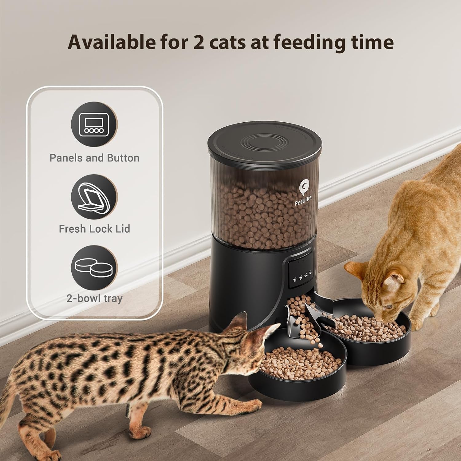 Cat Feeder Automatic for 2 Cats: Automatic Cat Feeder Wifi 2.4G- Time Dual Cat Feeder 1-10 Meals| Smart App Control Auto Pet Feeder for Cats and Small Dog Indoor- Dual Power& Detachable Clean