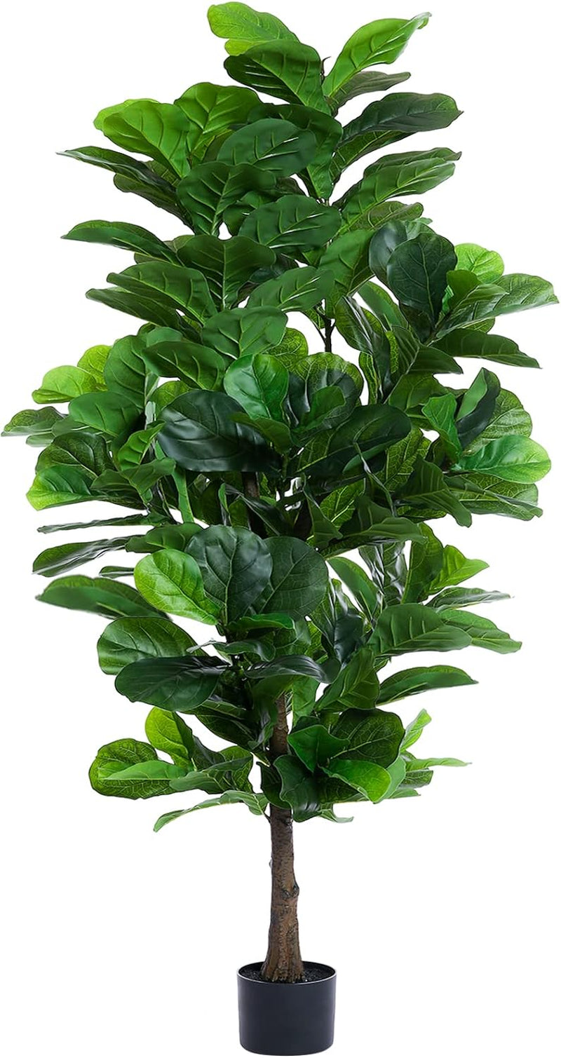 Fiddle Leaf Fig Tree 6Ft Tall Artificial Tree in Plastic Pot Fake Ficus Lyrata Plants with 184 Decorative Fiddle Leaves Faux Fig Trees for Home Office Living Room Decor Indoor Outdoor