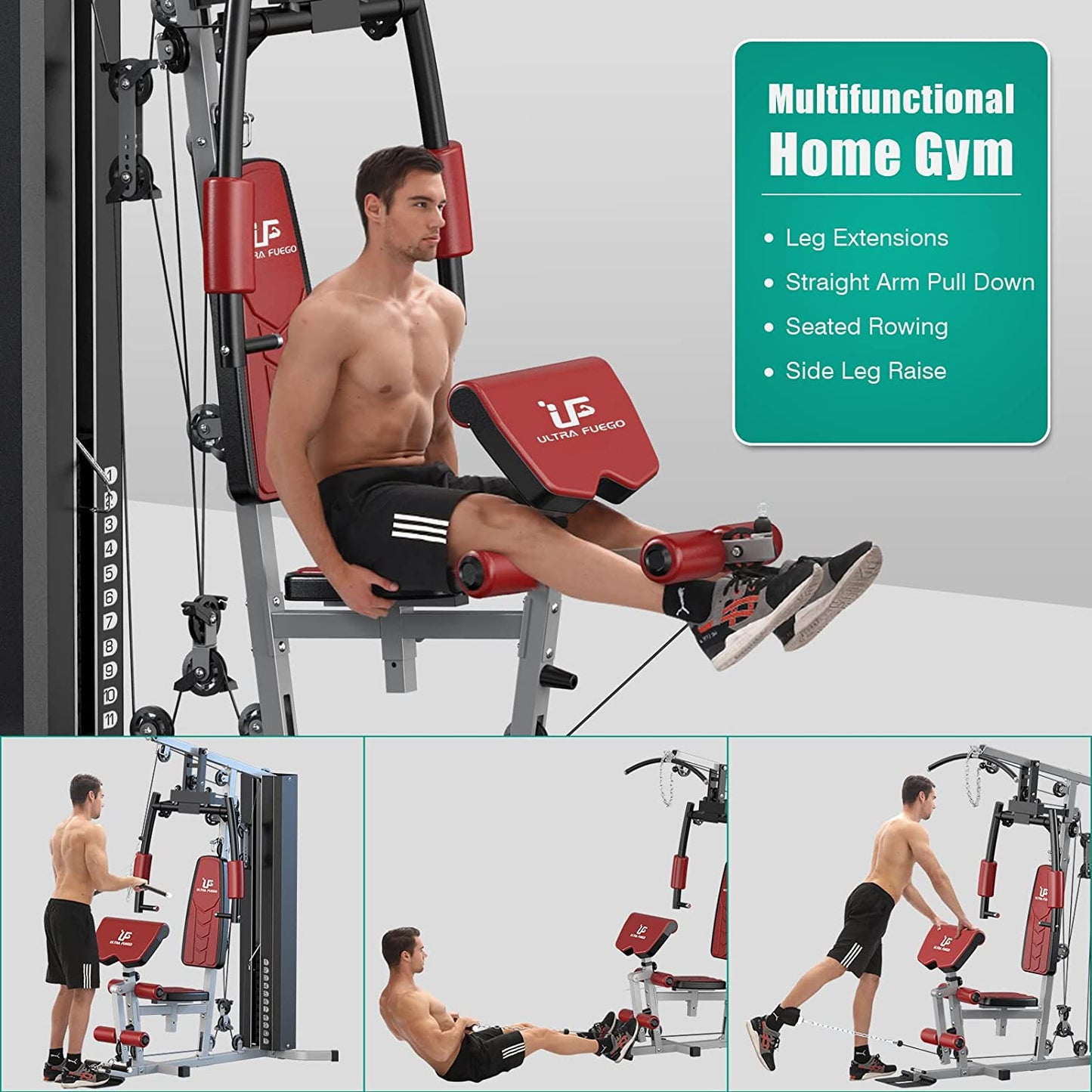 Multifunctional Home Gym Equipment Workout Station with Pulley System, Arm, and Leg Developer for Full Body Training