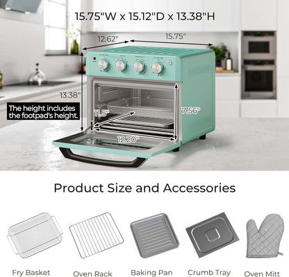 Retro Toaster Oven -  Air Fryer Oven & Toasters 19QT, Large 7 in 1 Convection Oven Combo for Family Use, 360° Even & Healthy Cooking, 5 Accessories & Recipe Book (Turquoise)