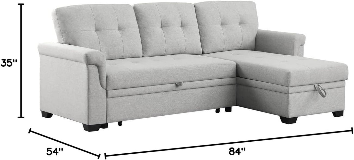 Lucca Light Gray Linen Reversible Sleeper Sectional Sofa with Storage Chaise