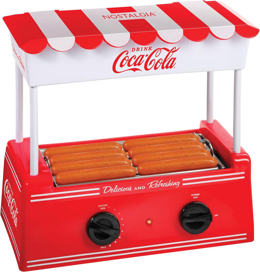 Coca-Cola Hot Dog Roller Holds 8 Regular Sized or 4-Foot-Long Hot Dogs and 6 Bun Capacity, Stainless Steel Rollers, Perfect for Breakfast Sausages, Brats, Taquitos, Egg Rolls, Red/White