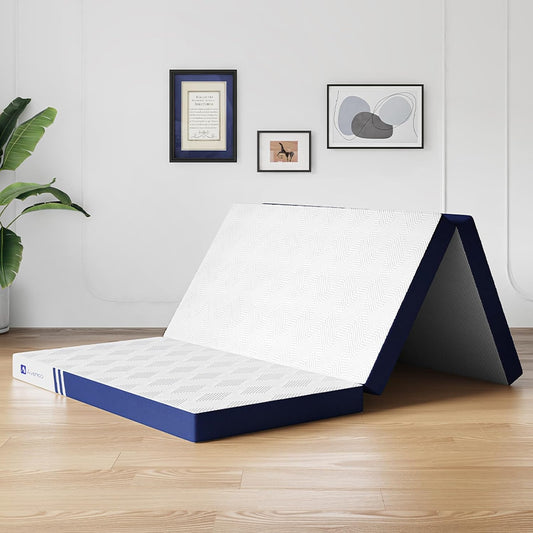 4 Inch Folding Mattress Full, Tri-Fold Memory Foam Mattress with Zipper and Washable Cover, Foldable Mattress for Rv,Guest Room,Non-Slip Bottom,75"X54"X4"