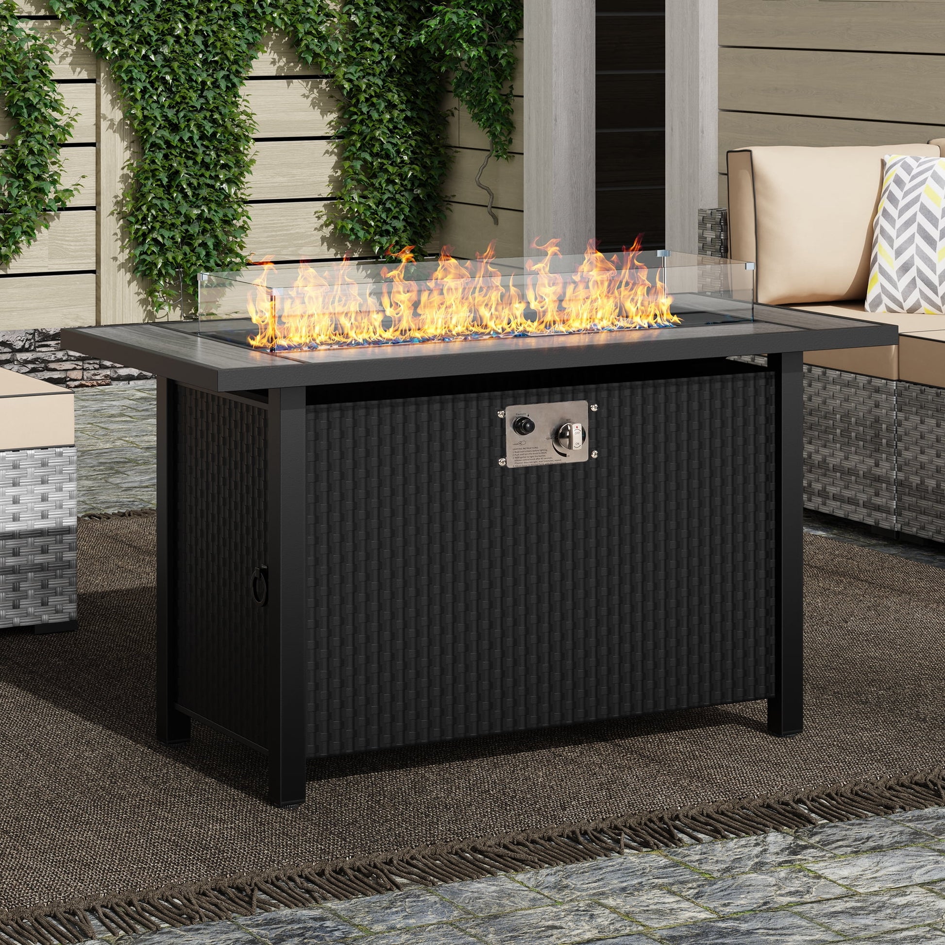 45" Propane Fire Pit Table 50,000 BTU Steel Gas Fire Pit with Removable Lid & Waterproof Cover and Tables - Design By Technique