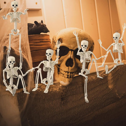 12 Pcs 16” Posable Halloween Skeleton Decoration Full Body Halloween Hanging Skeleton with Movable Joints Plastic Skeleton for Halloween Graveyard Haunted House Decor