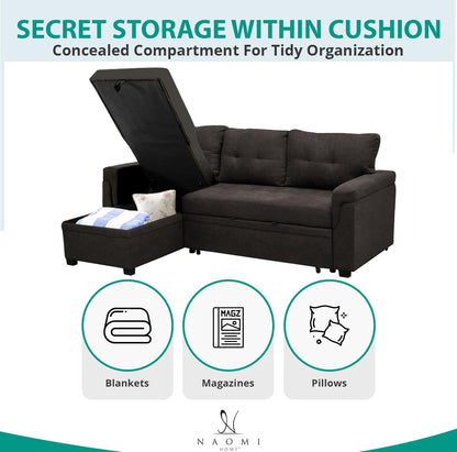 Transform Any Space: Sleeper Sectional Sofa with Convertible Sofa Bed & Inviting Chaise. Find Tranquil Comfort with Stress-Relieving Design & Durable Cushions - Espresso/Velvet