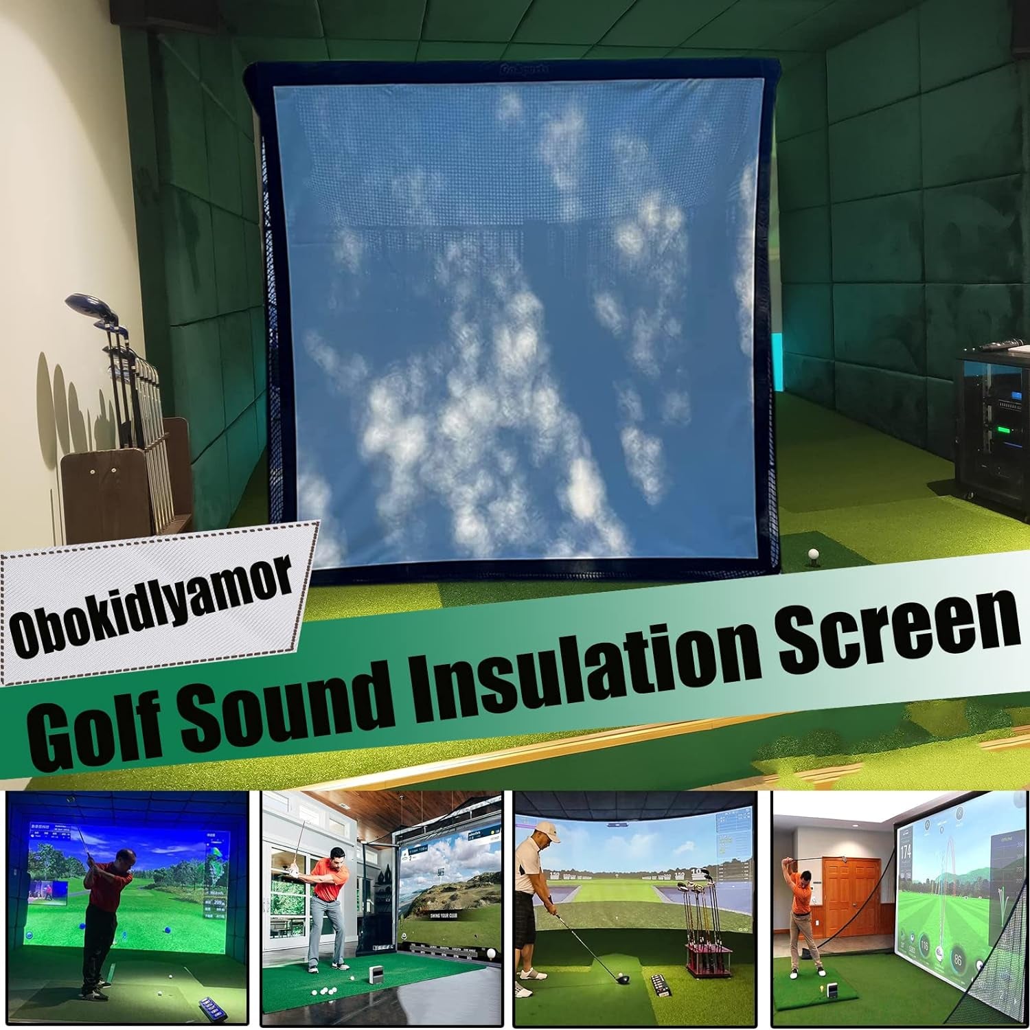 Golf Simulator Impact Screens Installed on Golf Hitting Net Frame- Sim Ball Simulator Impact Display Projection Screen with 10Pcs Grommet Ropes for Outdoor/Indoor/Home