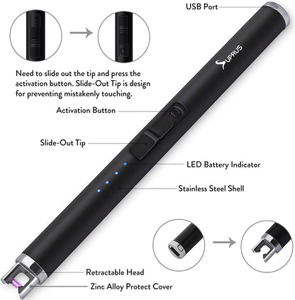 Lighter Electric Candle USB Type C Rechargeable Lighter with Upgraded LED Battery Display Safety Switch Flameless Plasma Windproof for Cooking Bbqs Fireworks