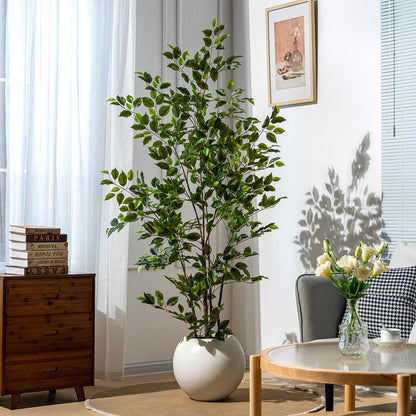 6Ft Fake Ficus Tree-Clear Texture,Faux Ficus Tree,Fake Tree Artificial Tree Indoor for Home Decor Indoor,Living Room Corner Decor（No Planter