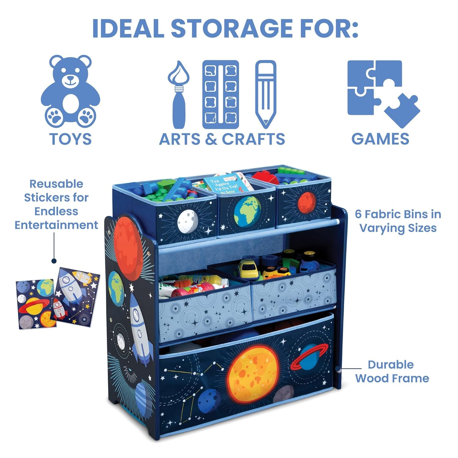 Space Adventures Design & Store 6 Bin Toy Storage Organizer - Greenguard Gold Certified, Blue