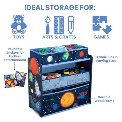 Space Adventures Design & Store 6 Bin Toy Storage Organizer - Greenguard Gold Certified, Blue