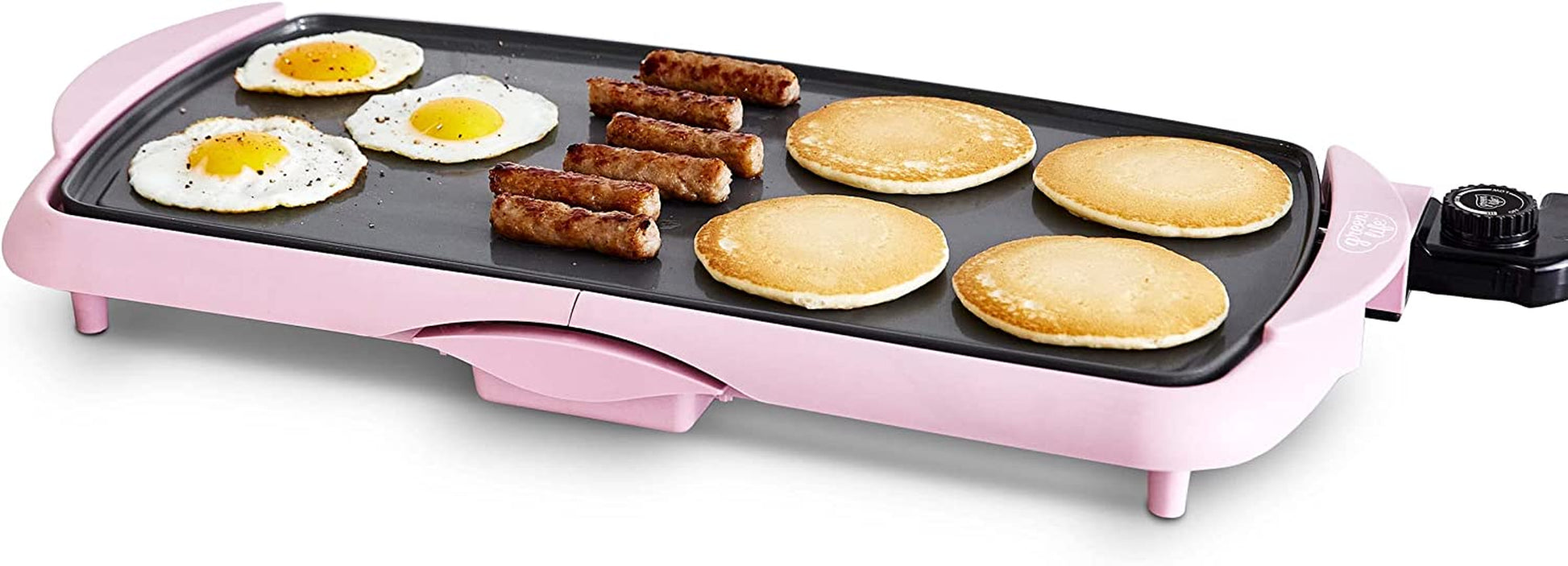 Healthy Ceramic Nonstick, Extra Large 20" Electric Griddle for Pancakes Eggs Burgers and More, Stay Cool Handles, Removable Drip Tray, Adjustable Temperature Control, Pfas-Free, Pink