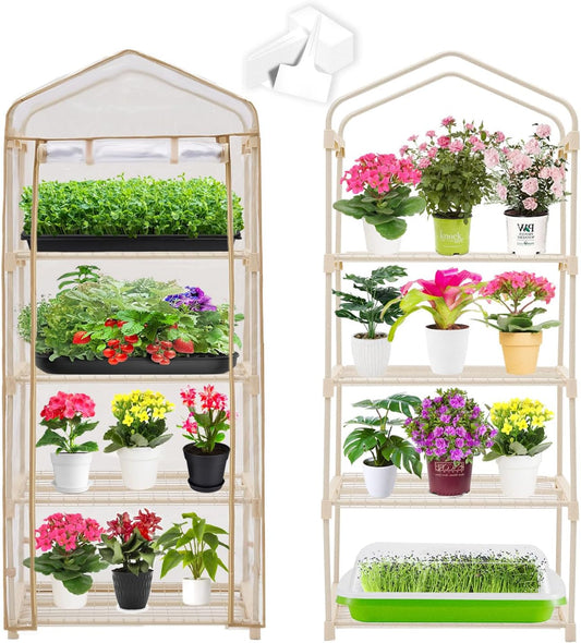Garden 4-Tier Greenhouse – for Indoor Outdoor Gardening Hot House W/ Zippered Cover and Metal Shelves for Growing Vegetables, Flowers and Seedlings 20 Pcs T-Type Plant Tags Include (PLGH704OWP) - Design By Technique