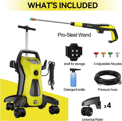 Electric Pressure Washer - 4500 PSI 3.2 GPM Power Washer Electric Powered with Upgrade Spray Handle Smart Control and 4 Anti-Tipping Wheels for Effortlessly Cleaning