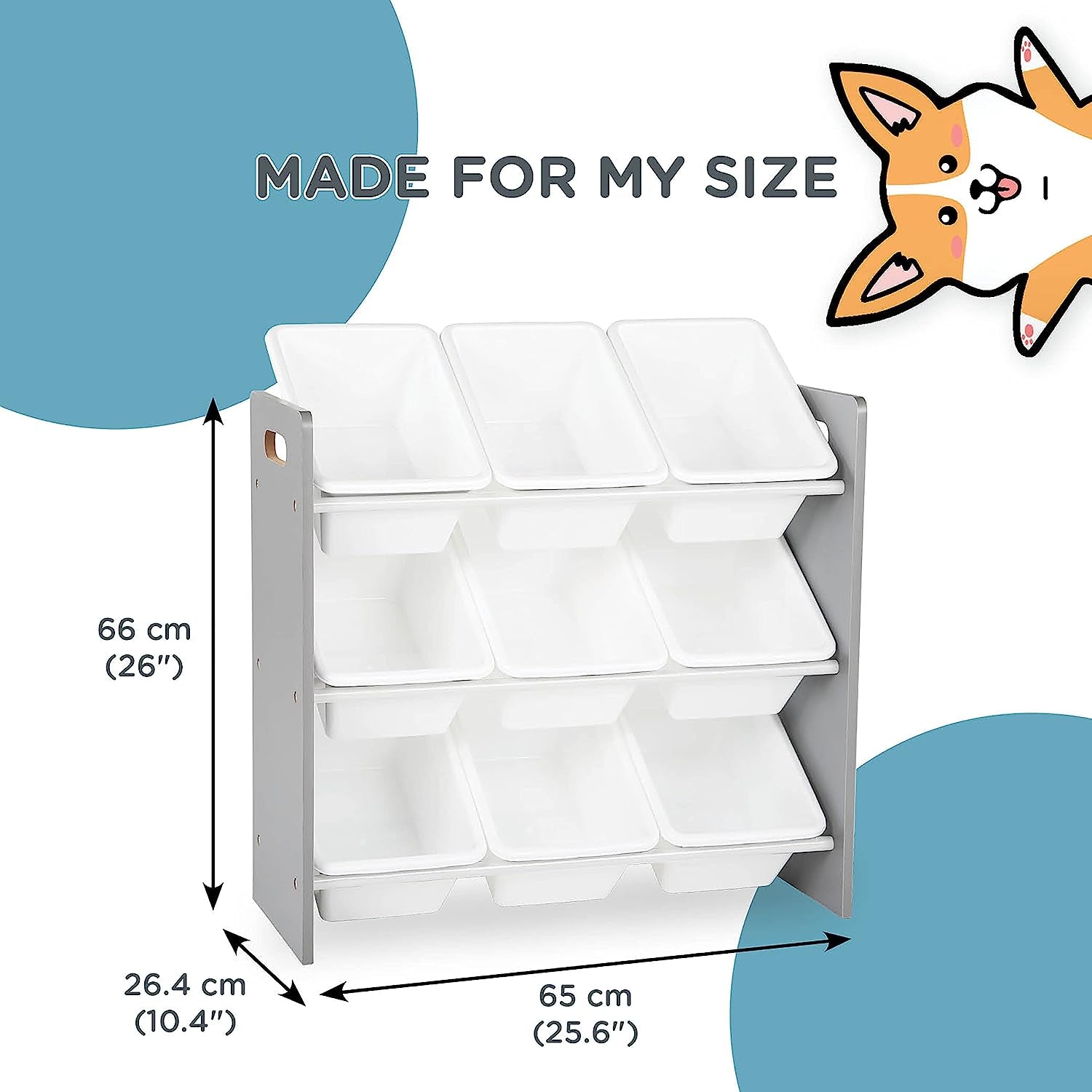 , Grey/White Toy Organizer, 9 Bin Storage, 24" Tall