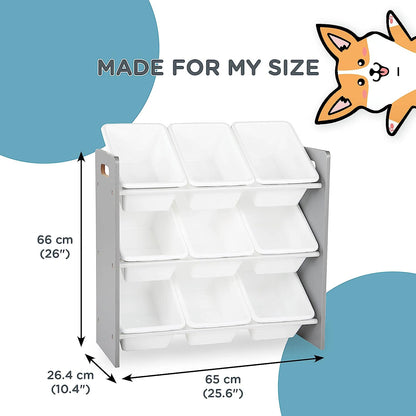 , Grey/White Toy Organizer, 9 Bin Storage, 24" Tall