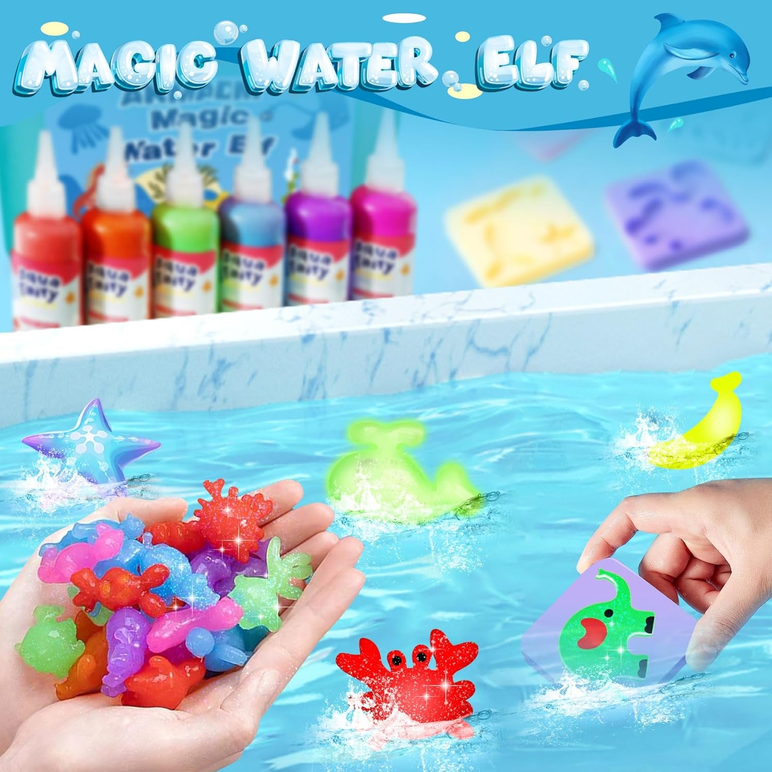 Aqua Fairy Water Gel Kit, Magic Water Elf, Handmade Water Toy, Creative Magic Water Toy Creation Kit, 60Ml Capacity Water Elf Set with 24 Shape Molds, Children'S DIY Aqua Fairy Marine Life(20 Colors)