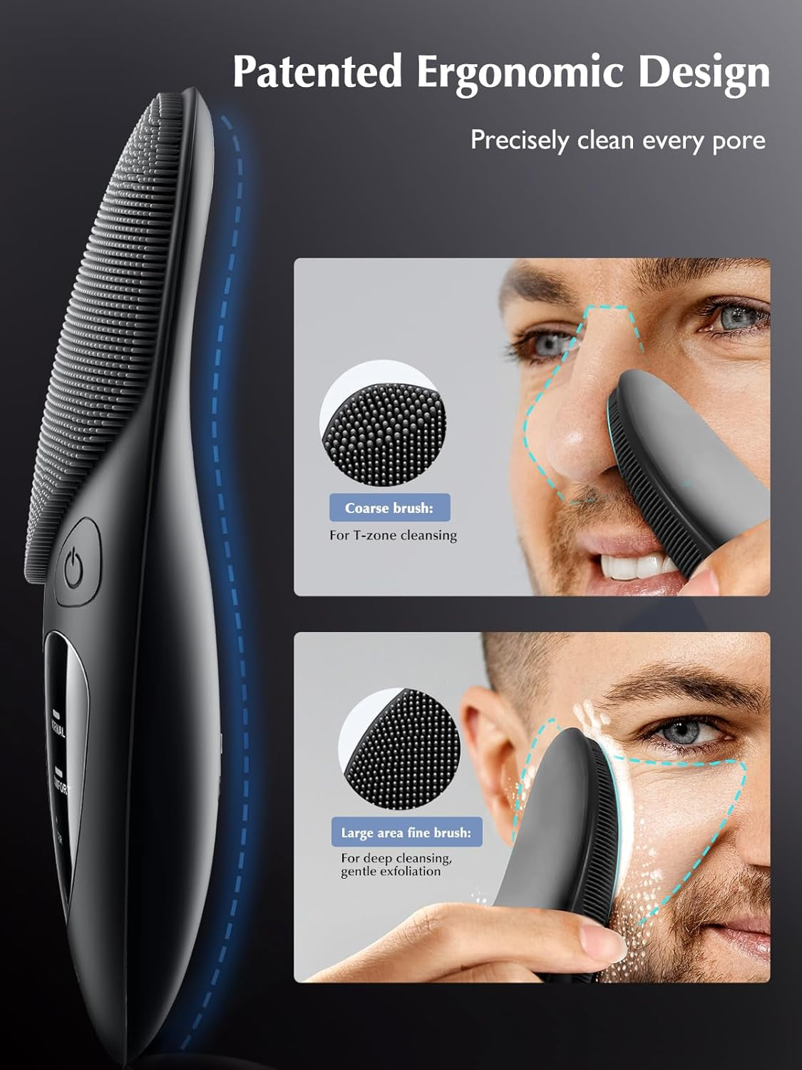 Facial Cleansing Brush Silicone Face Scrubber:  Waterproof Rechargeable Face Wash Brush, 4 Cleansing Modes, Electric Face Exfoliator for Father Men Women Gift Cleaning, Exfoliating, Massaging