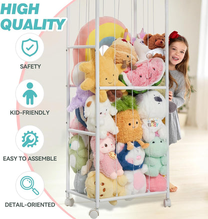 Metal Large Stuffed Animal Storage Zoo,46.5'' Removable Stuffed Animal Zoo Storage Cage,Plush Toy Storage Organizer with Wheels,Stuff Animal Organizer for Kids Room Nursery Playroom Bedroom