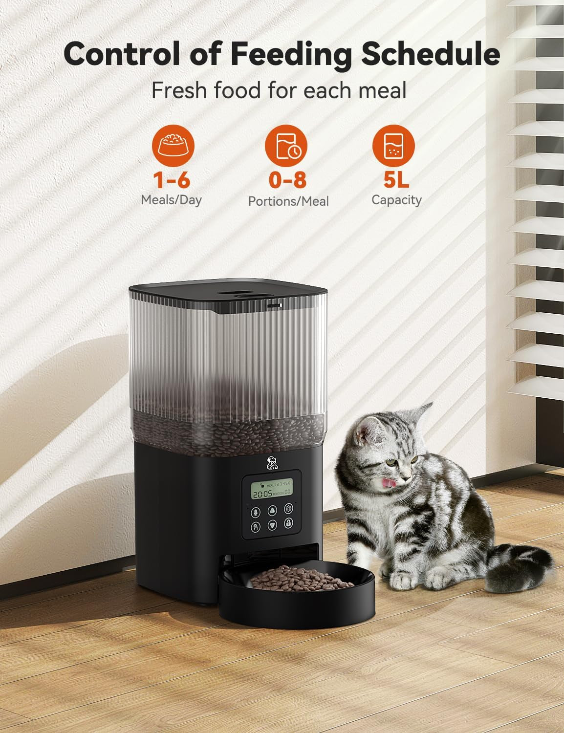 Automatic Cat Food Dispenser, 2 Packs 5L Automatic Dog Feeder Programmable Control 1-6 Meals per Day, Automatic Pet Feeder for Cats and Dogs, 10S Voice Recorder & Dual Power Supply