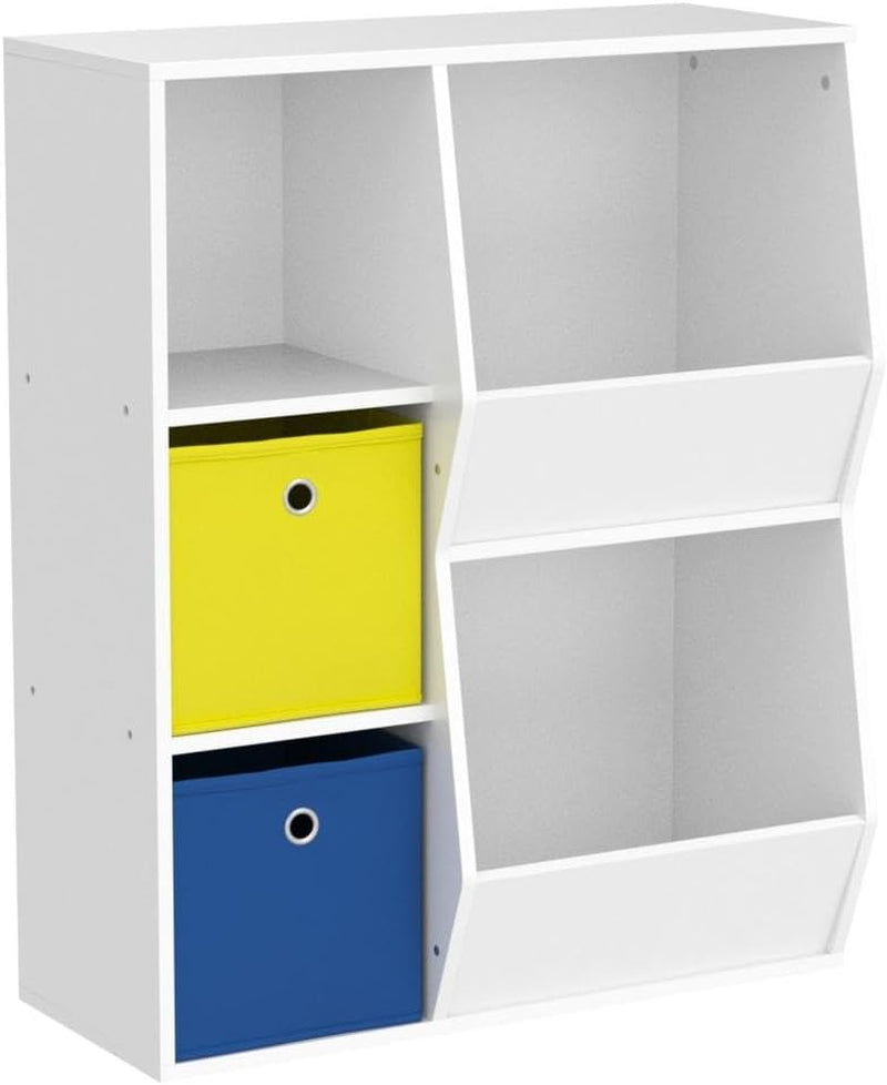 3 Shelves Toy Storage Organizer, with Compartments, Shelves and Fabric Bins, for Kids Room, Playroom, White