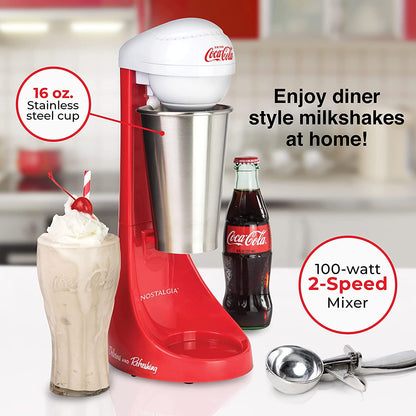 Two-Speed Electric Coca-Cola Limited Edition Milkshake Maker and Drink Mixer, Includes 16-Ounce Stainless Steel Mixing Cup and Rod, Red