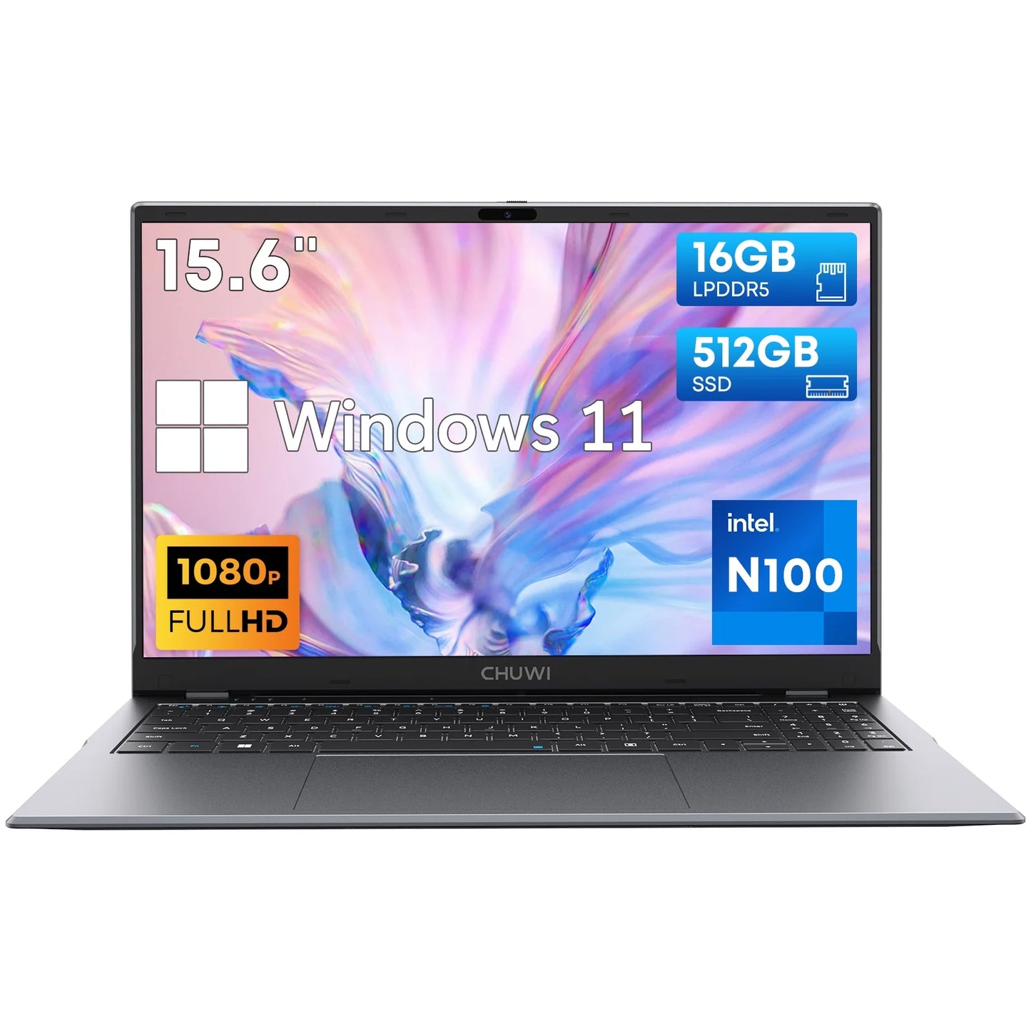 Gemibook plus 15.6" Laptop 512GB SSD 16GB Ddr5,12Th Gen Intel N100,2K IPS Display,Quad Core,Windows 11 Gaming Notebook Computer,3.4Ghz,Wifi 6,1920*1080