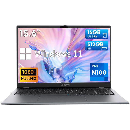 Gemibook plus 15.6" Laptop 512GB SSD 16GB Ddr5,12Th Gen Intel N100,2K IPS Display,Quad Core,Windows 11 Gaming Notebook Computer,3.4Ghz,Wifi 6,1920*1080