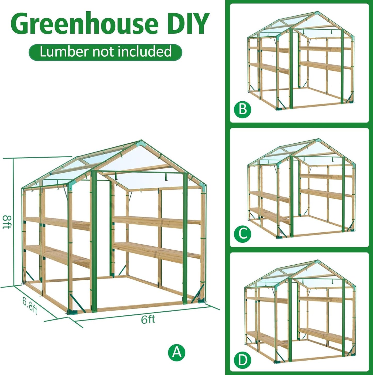 Walk in Greenhouse, 8X6Ft Green House for Plants, Include Greenhouse Kit and Greenhouse PVC Cover, Portable Greenhouses for Outdoors Winter - Design By Technique