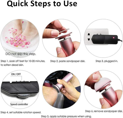 Electric Foot Callus Remover (Speed Adjustable) with 60Pcs Sandpaper Disk, Professional Electric Foot File Pedicure Tool Foot Sander for Feet Dead Skin (Upgraded FCR-1 Pink)