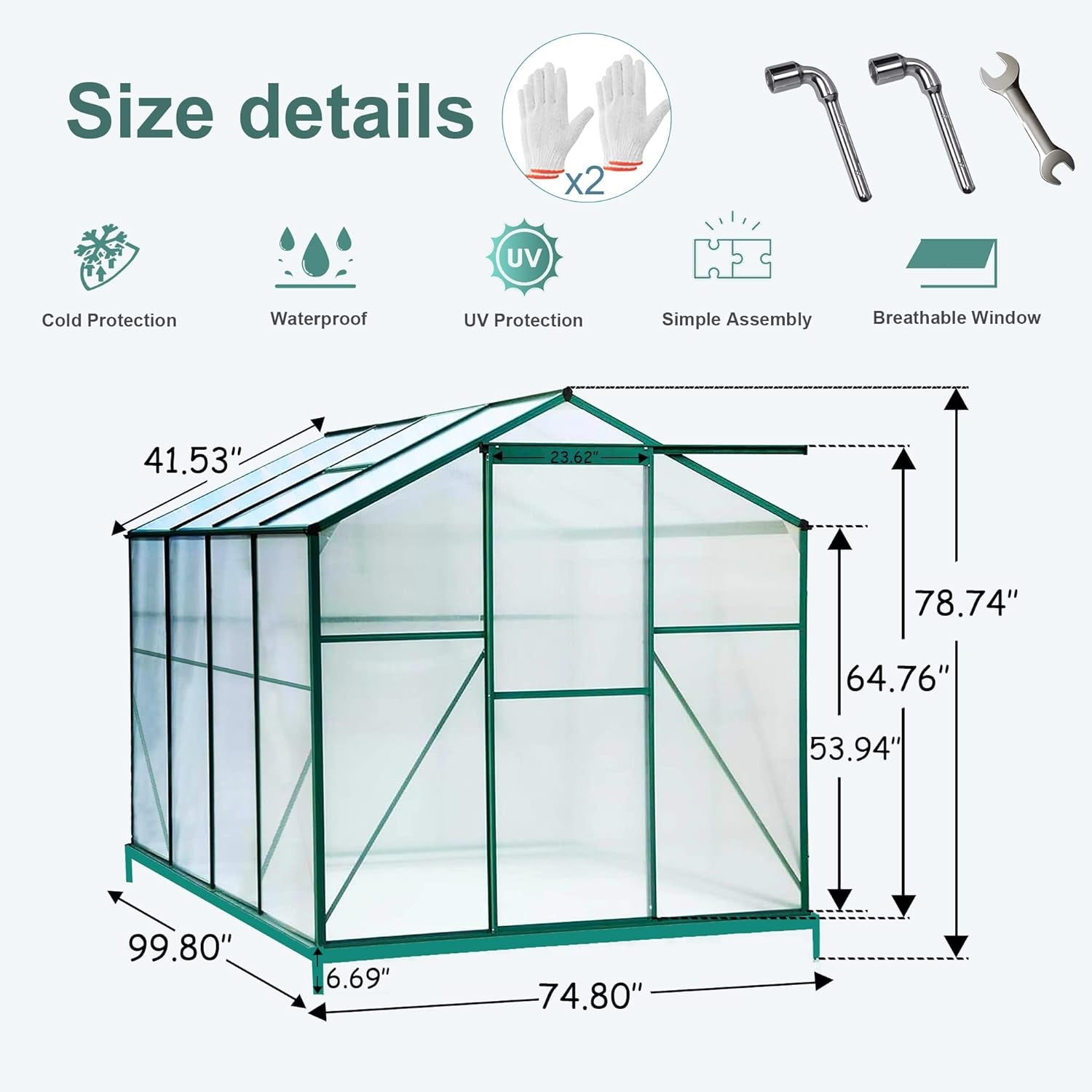 8X6 Ft Greenhouses for Outdoors, outside Heavy Duty Walk in Green House for Garden Plants, UV Protection Adjustable Roof Vent, Thermostatic Waterproof and Insect Resistant, Green - Design By Technique