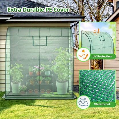 Lean-To Greenhouse with 3-Tier Shelves: Portable Walk-In Wall Mounted Green House with Mesh Windows, 79"X39"X83" Large Greenhouses with 2 Roll-Up Zipper Doors Reinforced Structure for Outdoors - Design By Technique