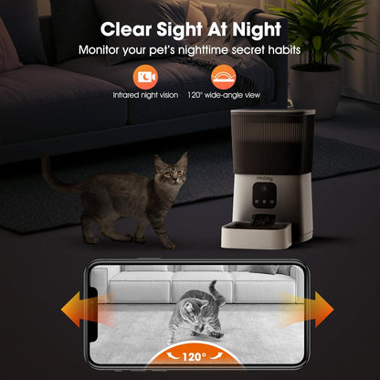 Automatic Cat Feeder with 1080P Camera, 7L Wifi Cat Food Dispenser with Remote App Control, Voice & Video Record, Dual Power Supply, Automatic Dog Feeder Auto Pet Dry Food Feeders for Cats