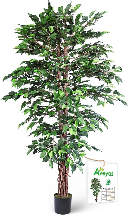 6Ft Artificial Ficus Tree for Home Decor, 6 Feet Faux Plant Fake Silk Trees with Pot for Indoor Outdoor House Living Room Office Garden (6 Ft Tall)