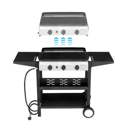 3-Burner Propane Gas Grill Griddle Flat Top Grills 2 in 1 Tabletop Griddle