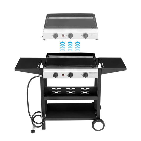 3-Burner Propane Gas Grill Griddle Flat Top Grills 2 in 1 Tabletop Griddle