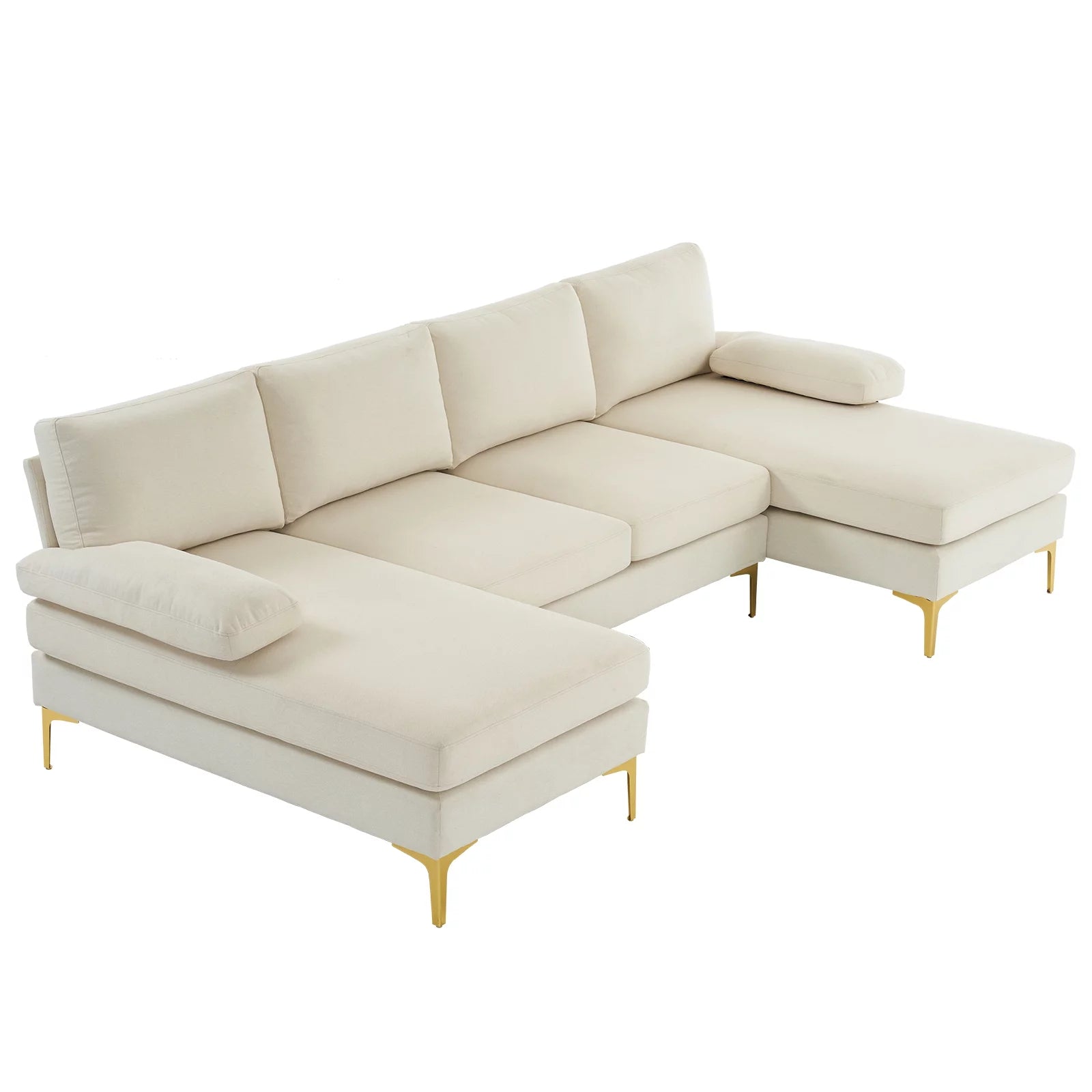 Sectional Sofa, U-Shape Convertible Couch Set with Soft Linen Fabric, Lounge Sleeper with Chaise for Living Room 4 Seat Beige - Design By Technique