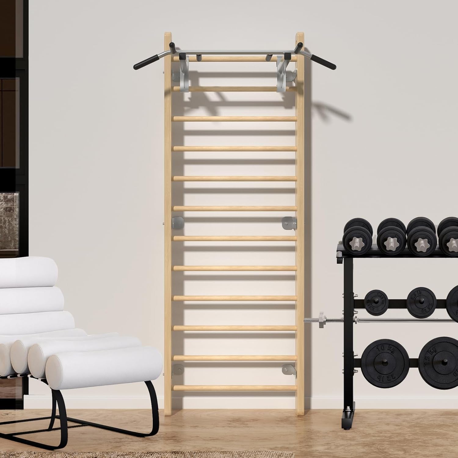 Swedish Ladder Wood Stall Bar - Wall Bars for Kids & Adults, Resistance Pilates System - Indoor Chin up Bar Workout Equipment for Home Exercise，Physical Therapy & Gymnastics