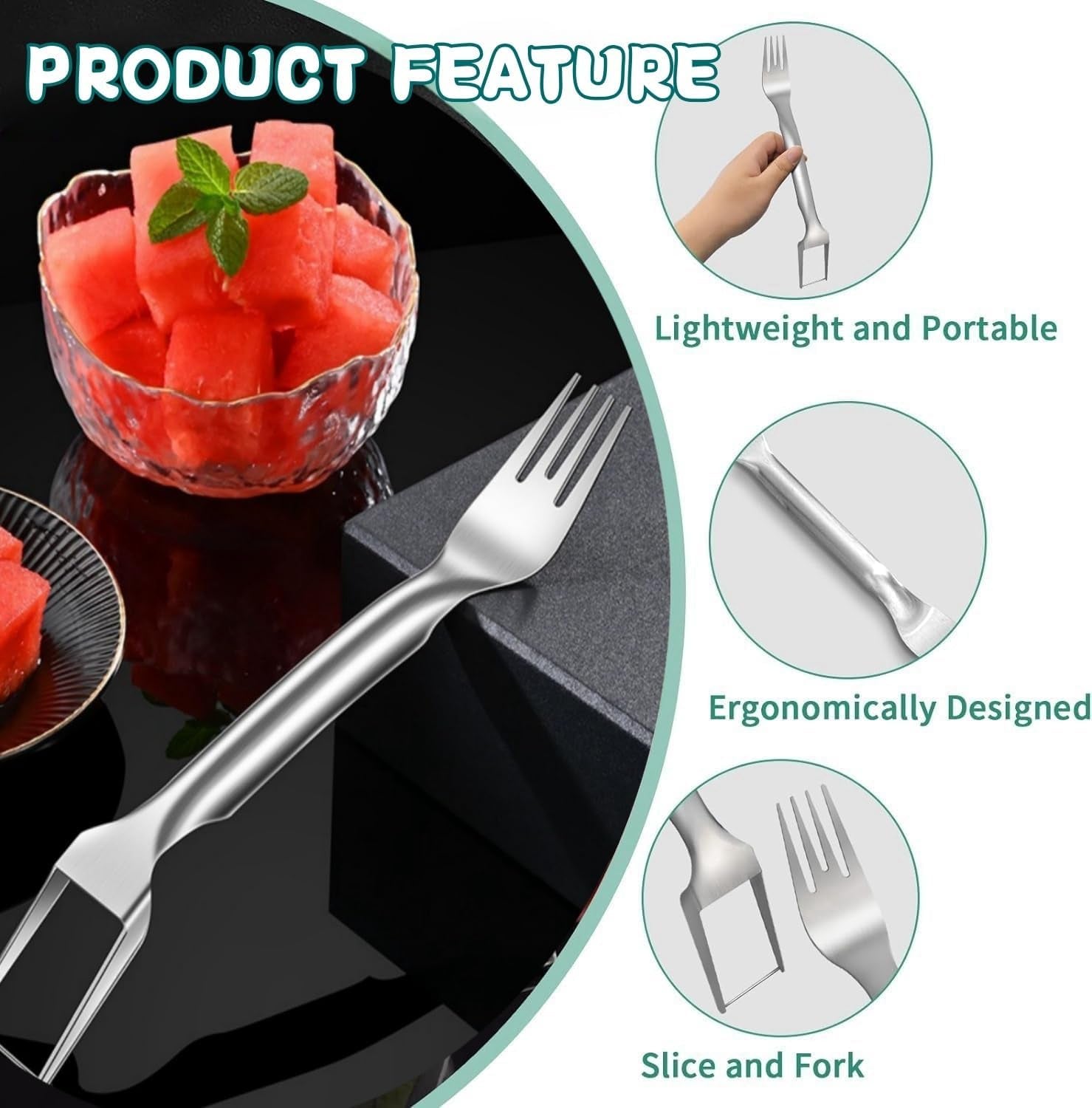 2-In-1 Stainless Steel Fruit Cutter, 2024 New Watermelon Fork Slicer Cutter Slicer Tool, Dual Head Fruit Forks Slicer Knife(1Pcs)