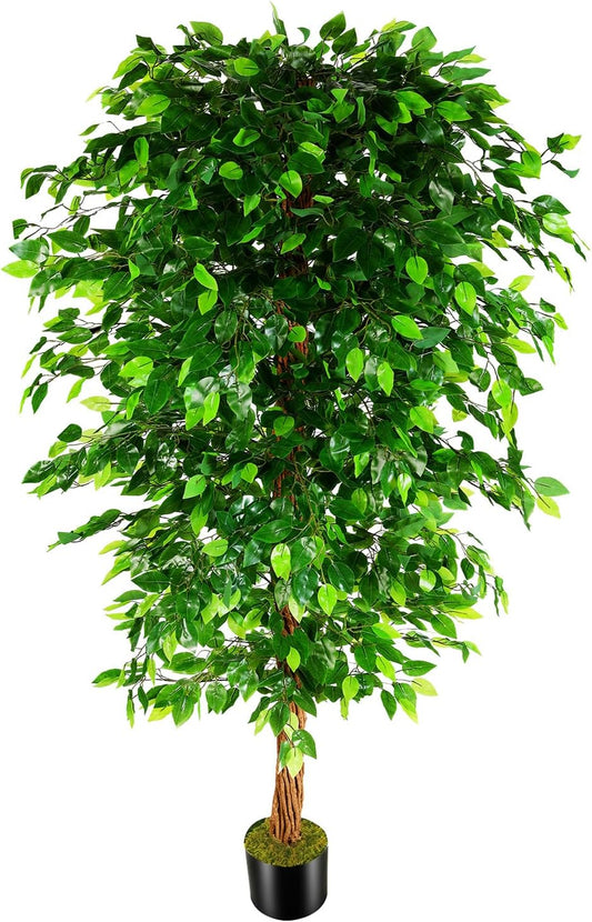 7Ft Artificial Ficus Silk Tree (82In) with Plastic Nursery Pot Faux Tree, Fake Plant for Office House Farmhouse Living Room Home Decor (Indoor/Outdoor)