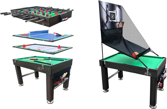 Morpheus 55″ 5 in 1 Multi-Game Table - Combo Game Table Set - Foosball, Billiards/Pool, Glide Hockey, Table Tennis, and Basketball for Home, Game Room, Friends and Family!