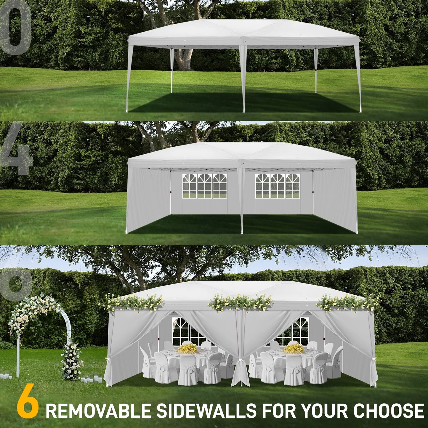 10X20 Pop up Wedding Party Tent Folding Canopy 6 Wallsides White