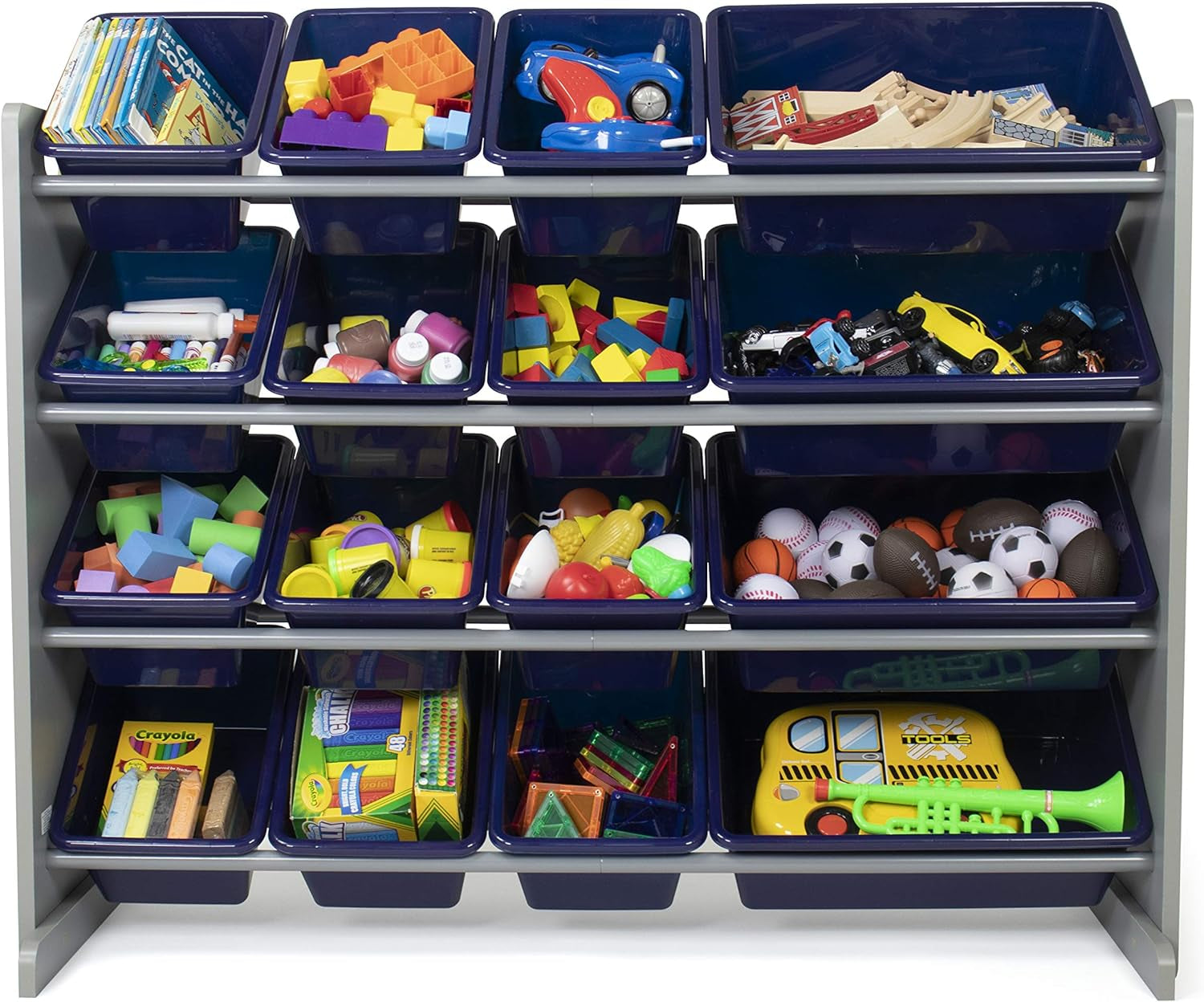 Toy Storage Organizer, Grey/Navy, 42X11X31 Inches,12X9X6 Inches,16X12X6 Inches