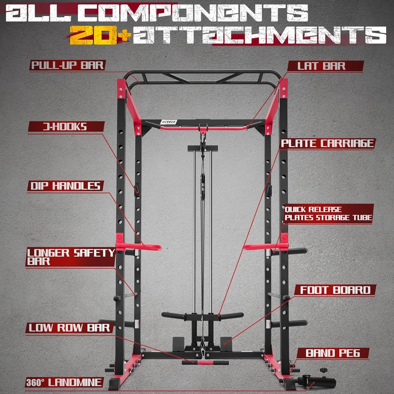 All-In-One Squat Rack for Home Gym, PPC02C Multi-Function 1000 LBS Capacity Power Cage with Lat Pulldown, Pulley System, Dip Bar, Landmine & More Power Rack Attachments, Package