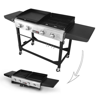 4-Burner GD401 Portable Flat Top Gas Grill and Griddle Combo with Folding Legs