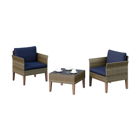 Aubre 3-Piece Outdoor Conversation Set with Club Chairs and End Table in Mixed Brown Wicker