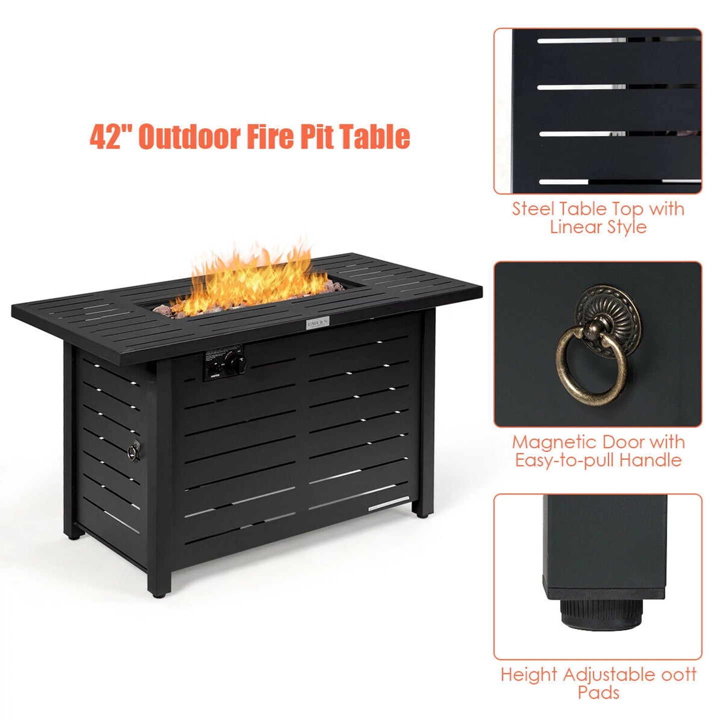 42'' Rectangular Propane Gas Fire Pit 60,000 Btu Heater Outdoor Table W/ Cover - Design By Technique